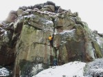 Me on the beckoning pitch of 'Scarecrow Crack' at Highcliffe Nab, just after a dusting of Snow