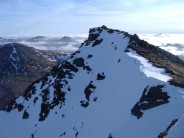 ben lui summit with unknown climber in central gully
