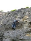 Steve on A Revolution for Dyspepsia, Colehill Quarry (F6a? or maybe a bit harder)