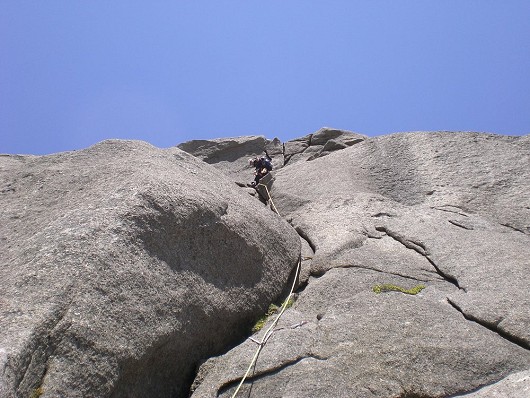 Jeff at the top of the S-Crack - When things were still going swimmingly  © Calder