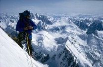 Roger Mear on the East Face of Mt Huntingdon, Alaska during the first ascent in 1980.