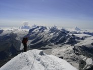 Beginning the descent of the Hornli Ridge from the Matterhorn summit