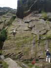 Nick Brand leading and Roy Mooney on Pedestal Route HVD 4a at Roaches - Upper, The Sloth
