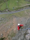 Tim coming up to the belay on Crackstone Rib
