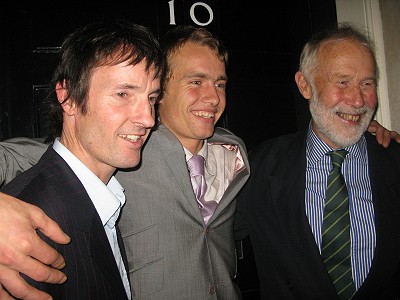 Ben Moon, Leo Houlding and Sir Chris Bonington at No. 10 Downing Street  © Mick Ryan - UKClimbing.com